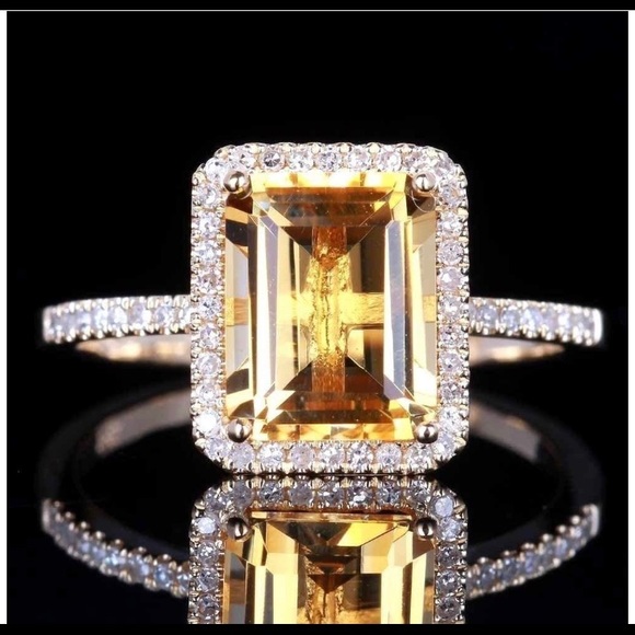 925 SS Princess Cut Cubic Zirconia Citrine Ring - Picture 3 of 7